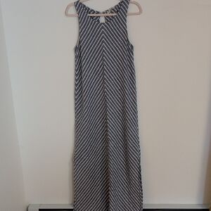 Artisan Ny Blue and White Linen Chevron Maxi Dress Lagenlook